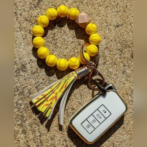 Softball Silicone Beaded Keychain Bracelet